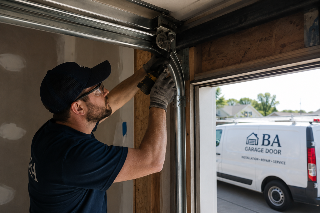 BA Garage Door technician replacing a garage door roller in Delaware